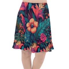 Tropical Flowers Floral Floral Pattern Pattern Fishtail Chiffon Skirt by Pakemis