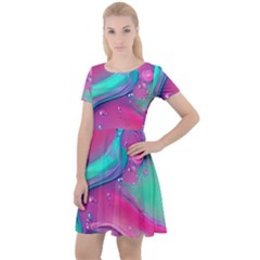 Marble Background - Abstract - Artist - Artistic - Colorful Cap Sleeve Velour Dress  by GardenOfOphir