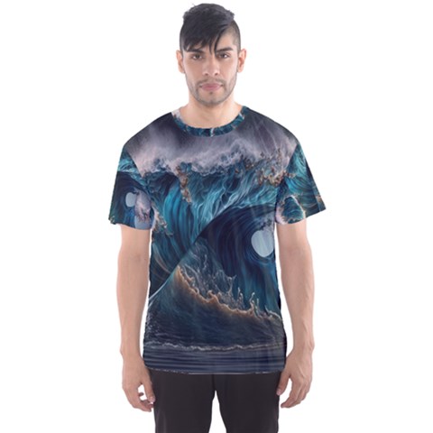 Tsunami Waves Ocean Sea Water Rough Seas 5 Men s Sport Mesh Tee by Pakemis