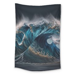 Tsunami Waves Ocean Sea Water Rough Seas 5 Large Tapestry by Pakemis