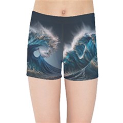 Tsunami Waves Ocean Sea Water Rough Seas 5 Kids  Sports Shorts