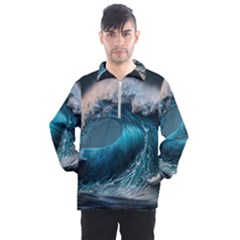 Tsunami Waves Ocean Sea Water Rough Seas 2 Men s Half Zip Pullover by Pakemis