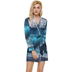 Tsunami Waves Ocean Sea Water Rough Seas 2 Long Sleeve Satin Robe by Pakemis