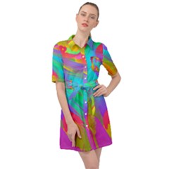 Curvy Contemporary - Flow - Modern - Contemporary Art - Beautiful Belted Shirt Dress by GardenOfOphir