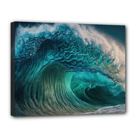 Tsunami Waves Ocean Sea Water Rough Seas Canvas 14  X 11  (stretched) by Pakemis