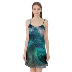 Tsunami Waves Ocean Sea Water Rough Seas Satin Night Slip