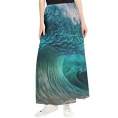 Tsunami Waves Ocean Sea Water Rough Seas Maxi Chiffon Skirt by Pakemis