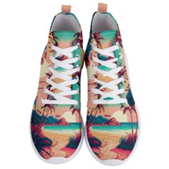 Palm Trees Tropical Ocean Sunset Sunrise Landscape Men s Lightweight High Top Sneakers by Pakemis