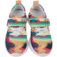 Palm Trees Tropical Ocean Sunset Sunrise Landscape Kids  Velcro Strap Shoes by Pakemis