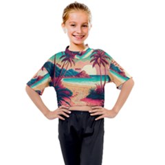 Palm Trees Tropical Ocean Sunset Sunrise Landscape Kids Mock Neck Tee