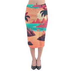 Tropical Beach Sea Jungle Ocean Landscape Midi Pencil Skirt