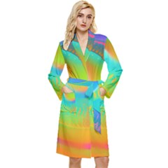 Contemporary Fluid Art Pattern In Bright Colors Long Sleeve Velvet Robe