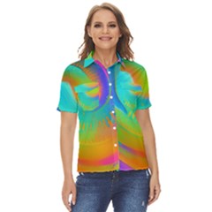 Contemporary Fluid Art Pattern In Bright Colors Women s Short Sleeve Double Pocket Shirt