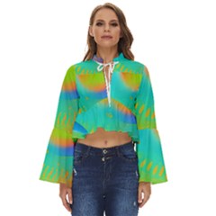 Contemporary Fluid Art Pattern In Bright Colors Boho Long Bell Sleeve Top