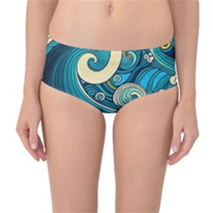 Waves Wave Ocean Sea Abstract Whimsical Abstract Art Mid-waist Bikini Bottoms by Pakemis