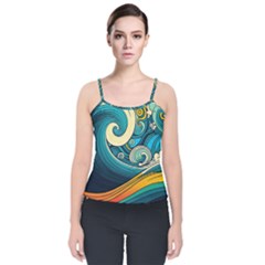 Waves Wave Ocean Sea Abstract Whimsical Abstract Art Velvet Spaghetti Strap Top by Pakemis