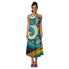 Waves Wave Ocean Sea Abstract Whimsical Abstract Art Sleeveless Cross Front Cocktail Midi Chiffon Dress by Pakemis