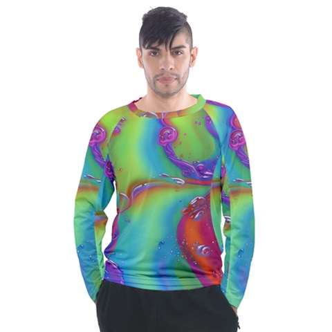 Modern Abstract Liquid Art Pattern Men s Long Sleeve Raglan Tee by GardenOfOphir