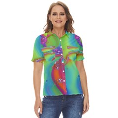 Modern Abstract Liquid Art Pattern Women s Short Sleeve Double Pocket Shirt