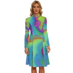 Modern Abstract Liquid Art Pattern Long Sleeve Shirt Collar A-line Dress by GardenOfOphir