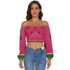 Watermelon Fruit Summer Red Fresh Food Healthy Long Sleeve Crinkled Weave Crop Top by Wegoenart