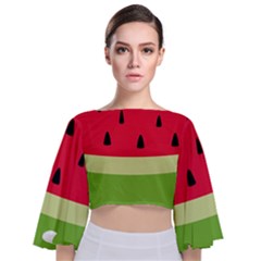 Watermelon Fruit Food Healthy Vitamins Nutrition Tie Back Butterfly Sleeve Chiffon Top by Wegoenart