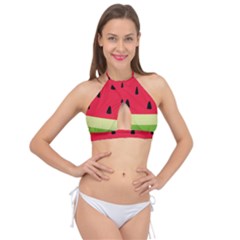 Watermelon Fruit Food Healthy Vitamins Nutrition Cross Front Halter Bikini Top