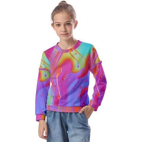 Beautiful Fluid Shapes In A Flowing Background Kids  Long Sleeve Tee With Frill  by GardenOfOphir