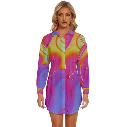 Beautiful Fluid Shapes In A Flowing Background Womens Long Sleeve Shirt Dress by GardenOfOphir