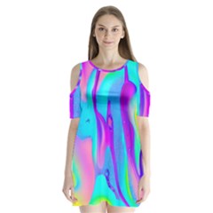 Colorful Abstract Fluid Art Pattern Shoulder Cutout Velvet One Piece by GardenOfOphir