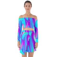 Colorful Abstract Fluid Art Pattern Off Shoulder Top With Skirt Set by GardenOfOphir