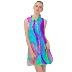 Colorful Abstract Fluid Art Pattern Sleeveless Shirt Dress by GardenOfOphir