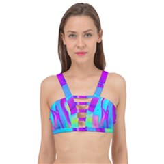 Colorful Abstract Fluid Art Pattern Cage Up Bikini Top by GardenOfOphir