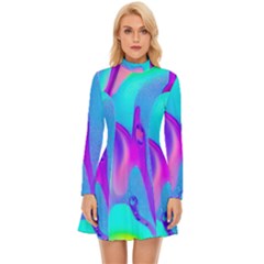 Colorful Abstract Fluid Art Pattern Long Sleeve Velour Longline Dress by GardenOfOphir