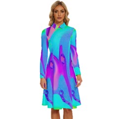 Colorful Abstract Fluid Art Pattern Long Sleeve Shirt Collar A-line Dress by GardenOfOphir