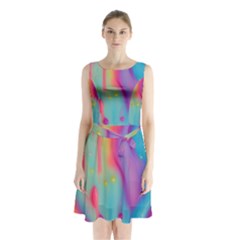 Liquid Art Pattern - Marble Art Sleeveless Waist Tie Chiffon Dress by GardenOfOphir