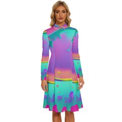 Liquid Art Pattern - Fluid Background Long Sleeve Shirt Collar A-line Dress by GardenOfOphir