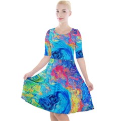 Liquid Art Pattern - Fluid Art Quarter Sleeve A-line Dress by GardenOfOphir