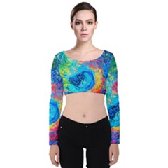 Liquid Art Pattern - Fluid Art Velvet Long Sleeve Crop Top by GardenOfOphir