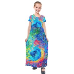 Liquid Art Pattern - Fluid Art Kids  Short Sleeve Maxi Dress by GardenOfOphir