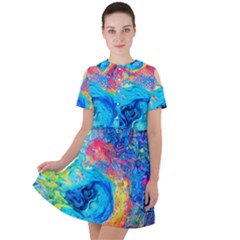 Liquid Art Pattern - Fluid Art Short Sleeve Shoulder Cut Out Dress 