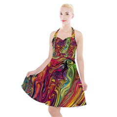 Liquid Art Pattern - Abstract Art Halter Party Swing Dress  by GardenOfOphir
