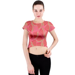 Watermelon Background Watermelon Wallpaper Crew Neck Crop Top by Wegoenart