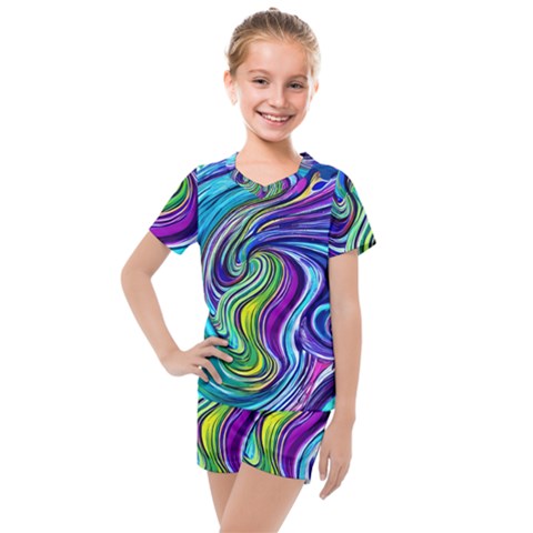 Waves Of Color Kids  Mesh Tee And Shorts Set by GardenOfOphir