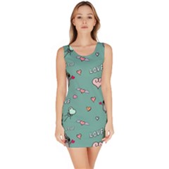 Raccoon Texture Seamless Scrapbooking Hearts Bodycon Dress