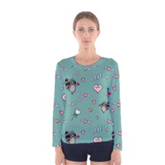 Raccoon Texture Seamless Scrapbooking Hearts Women s Long Sleeve Tee