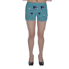 Raccoon Texture Seamless Scrapbooking Hearts Skinny Shorts