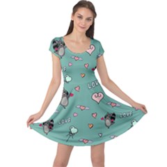 Raccoon Texture Seamless Scrapbooking Hearts Cap Sleeve Dress