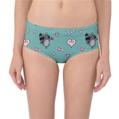 Raccoon Texture Seamless Scrapbooking Hearts Mid-Waist Bikini Bottoms