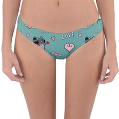 Raccoon Texture Seamless Scrapbooking Hearts Reversible Hipster Bikini Bottoms